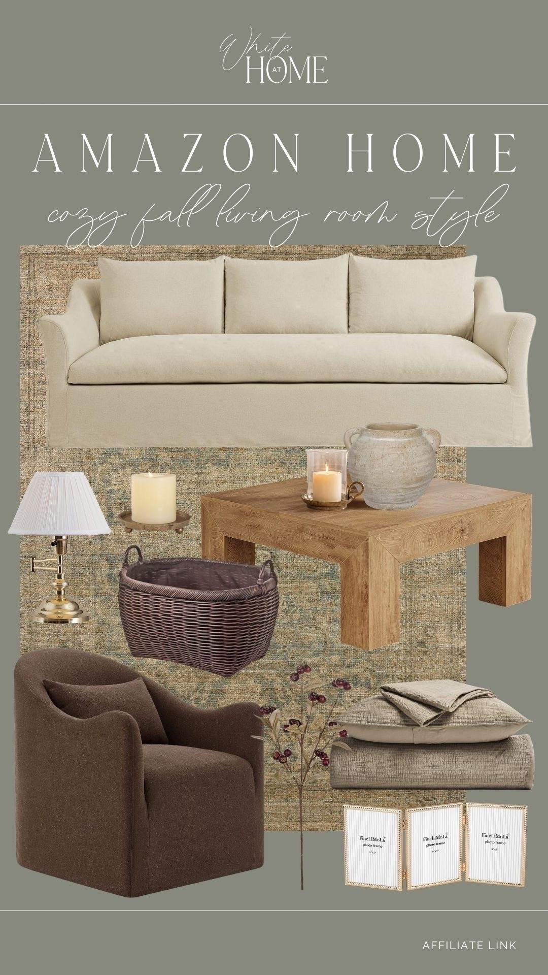 A cozy fall living room with a mix of traditional and modern silhouettes, affordable price points, and warm neutrals. Love this space for a timeless touch!