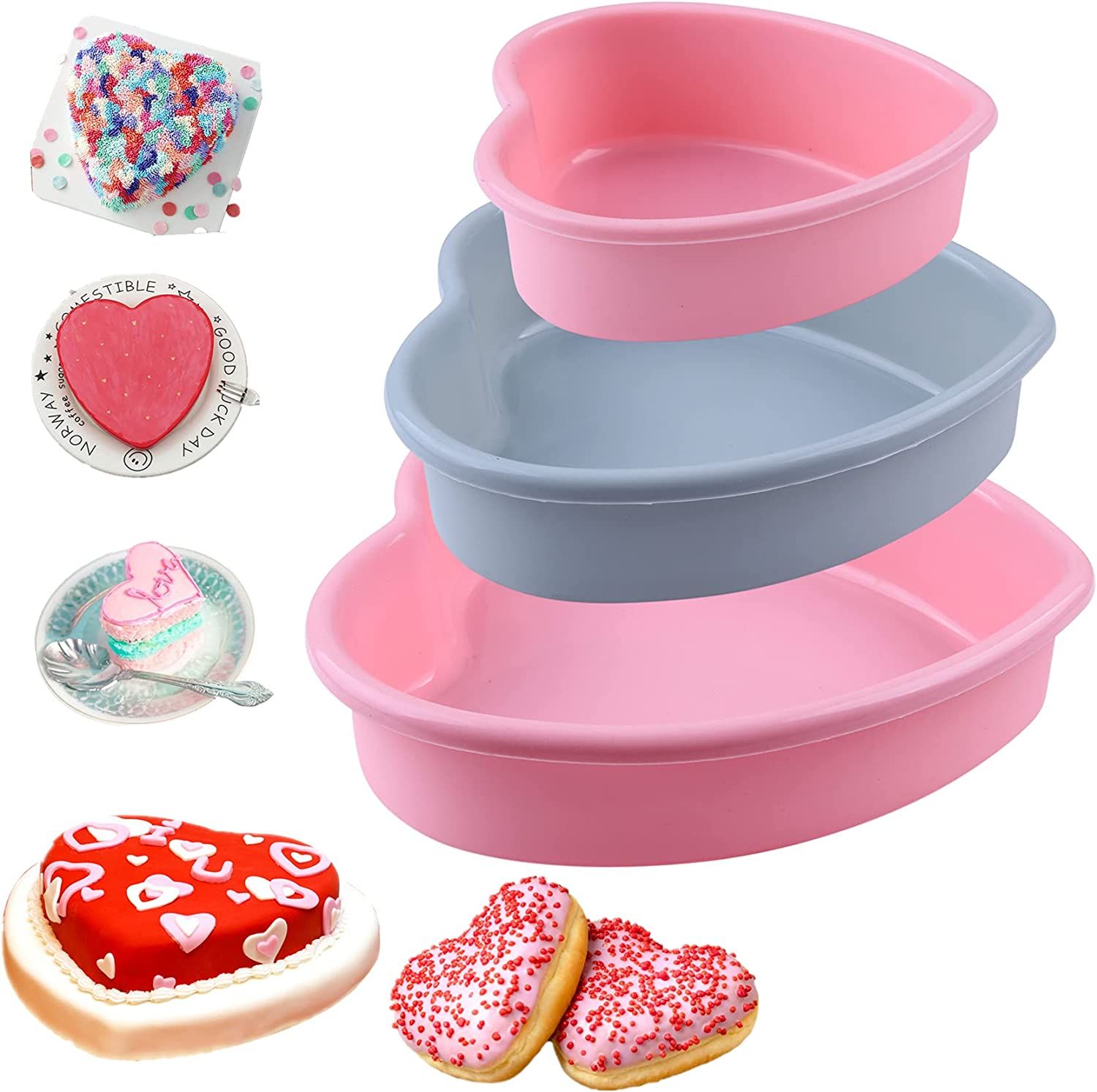 Rhoxshy Heart Shaped Cake Pans - Silicone Molds 3pcs Heart Baking Pan 5" 8" 10" Heart Cake Mold N... | Amazon (US)