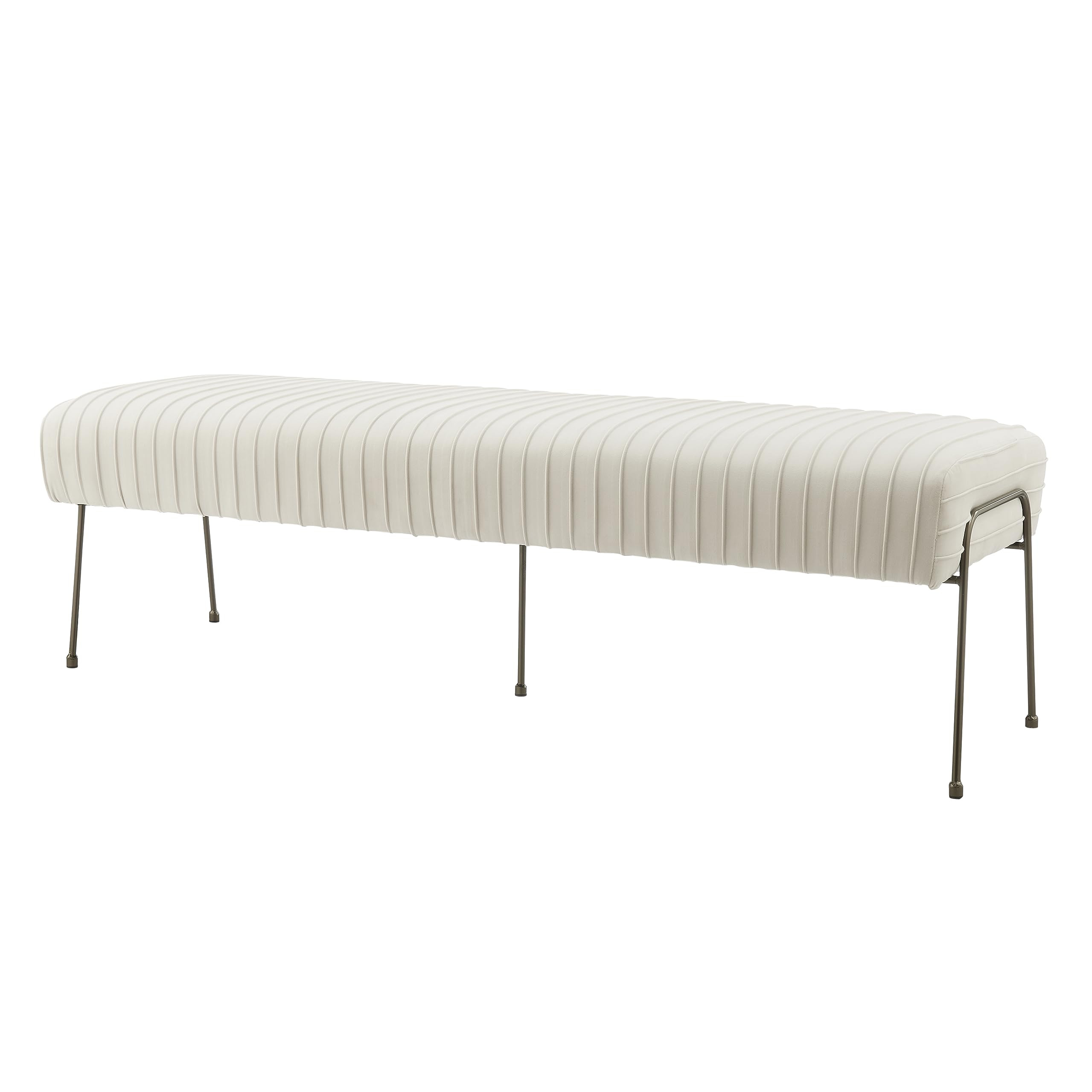 New Pacific Direct Merritt Velvet Fabric Pleated Benches, Dulce Sand | Amazon (US)