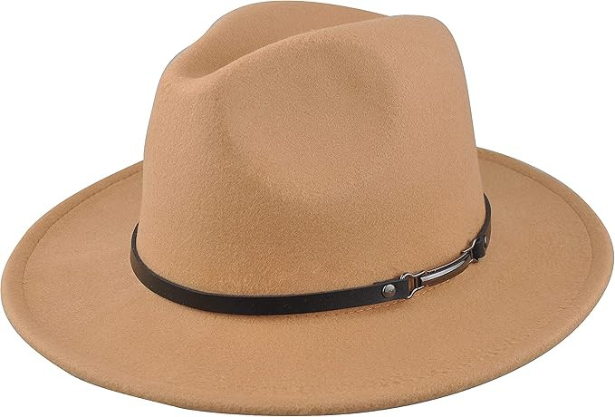 EINSKEY Women's Felt Fedora Hat, Wide Brim Panama Hat with Belt Buckle Trilby Hat | Amazon (US)