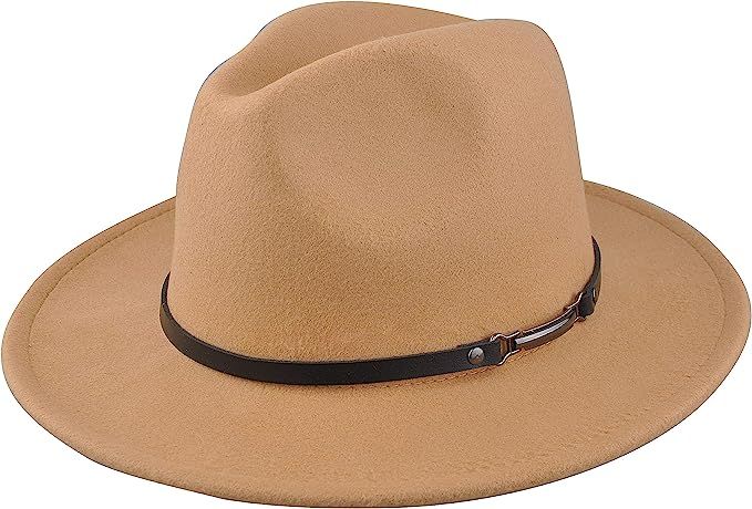 EINSKEY Women's Felt Fedora Hat, Wide Brim Panama Hat with Belt Buckle Trilby Hat | Amazon (US)