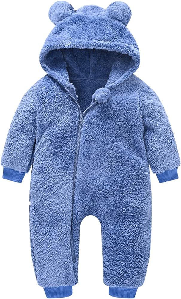 Mokitoni Baby Fleece Jumpsuits Infant Bear Ear Snowsuit Newborn Hooded Romper Warm Coat | Amazon (US)
