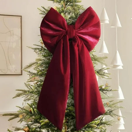 Christmas Decorations - Christmas Bows - Large Red Velvet Christmas Tree Topper - Burgundy Ribbon Gift Bows - Xmas Decor for Indoor Outdoor Home Wreaths Mantle Front Door Porch Wedding | Walmart (US)