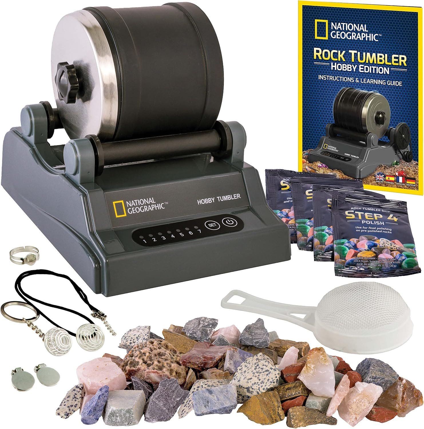 NATIONAL GEOGRAPHIC Rock Tumbler Kit – Hobby Edition Includes Rough Gemstones, and 4 Polishing ... | Amazon (US)
