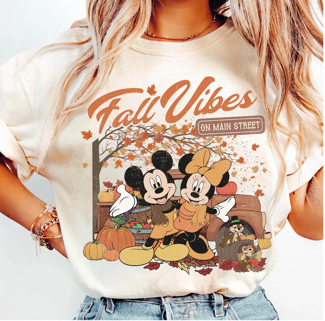 Retro Disney Mickey and Minnie Fall Vibes on Main Street Shirt, Fall Pumpkin Disney Thanksgiving ... | Etsy (US)