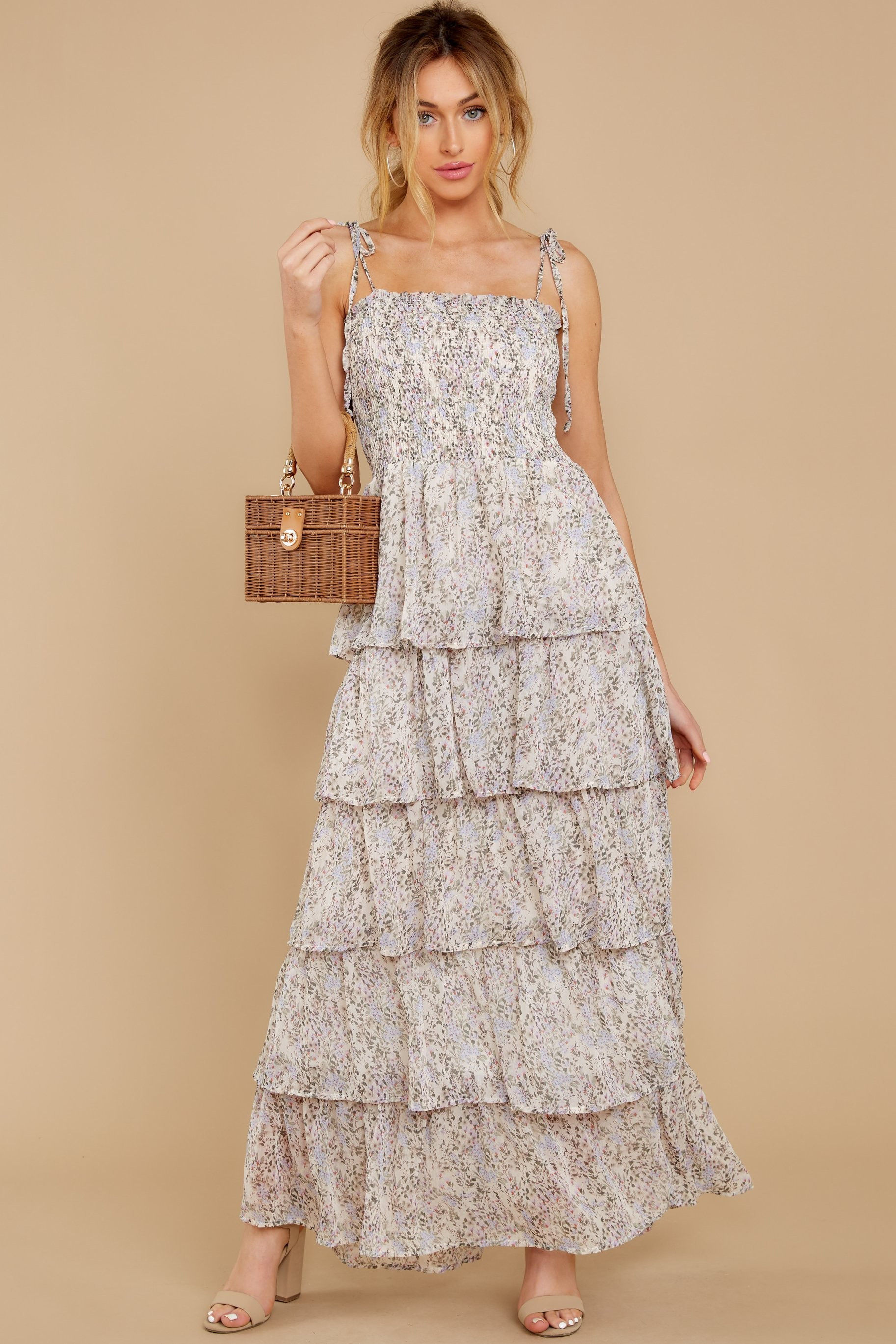 You Earned It Ivory Floral Print Maxi Dress | Red Dress 