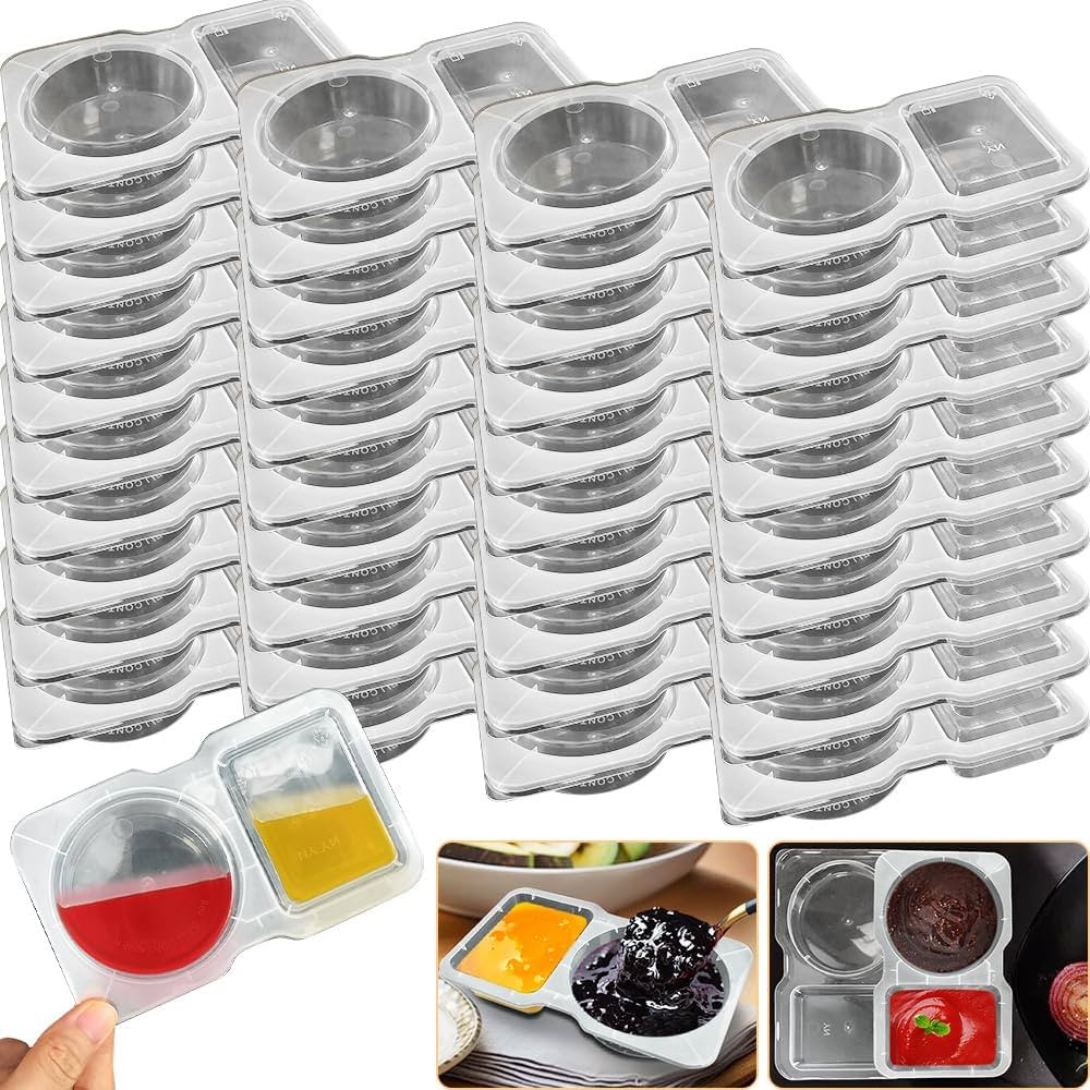 Condiment Container with Lid, 40 Sets of New Disposable 2 Compartment Snack Containers, Disposabl... | Amazon (US)