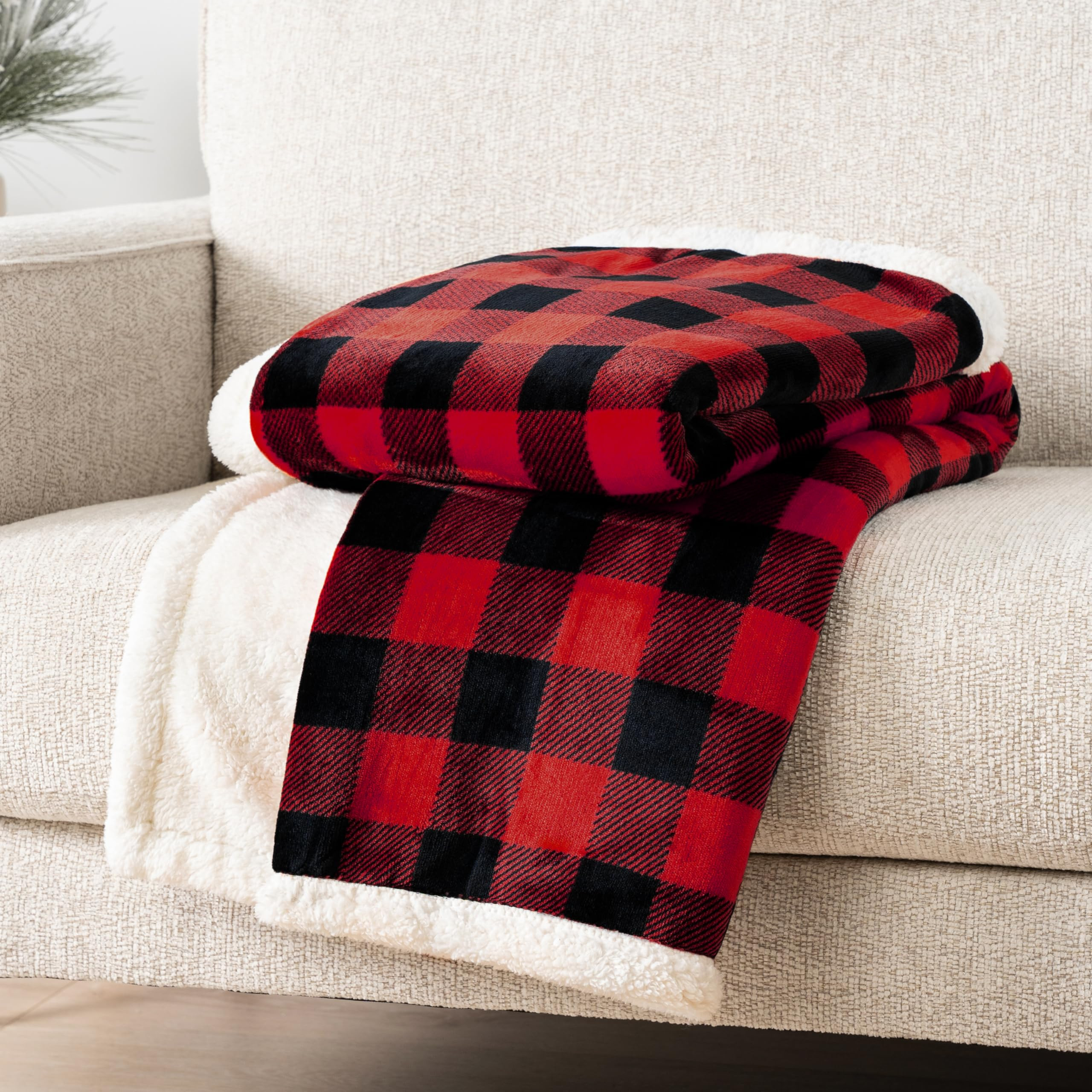 PAVILIA Black and Red Buffalo Plaid Sherpa Throw Blanket for Couch, Plush Red Black Checkered Fleece Blanket and Throws, Soft Fuzzy Flannel Blanket for Sofa Bed, Warm Cozy Winter Blanket Gift, 50x60 | Amazon (US)