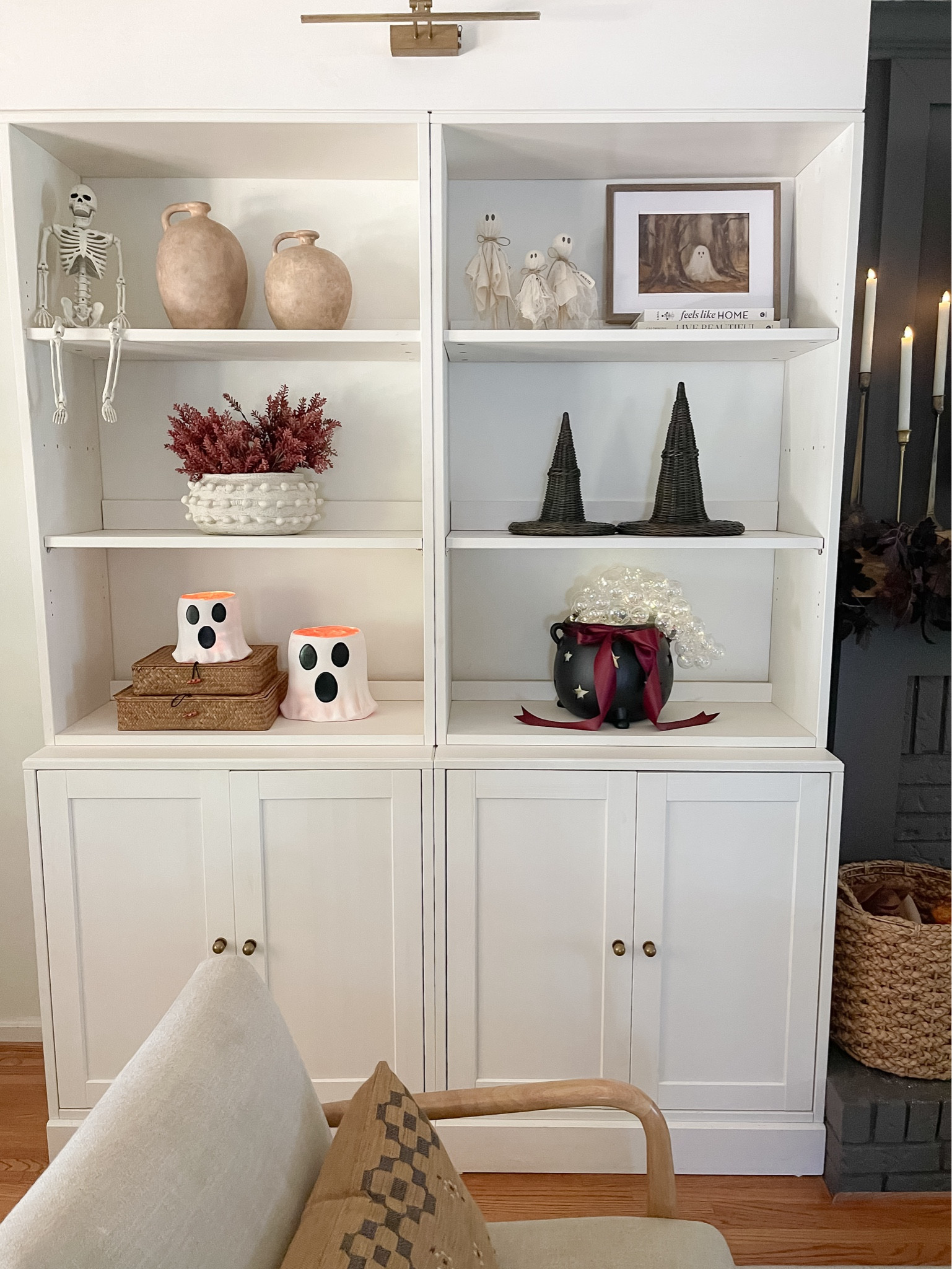 Halloween styled open shelves in my LR bookcases  - left of fireplace:

#LTKHome #LTKHalloween #LTKSeasonal