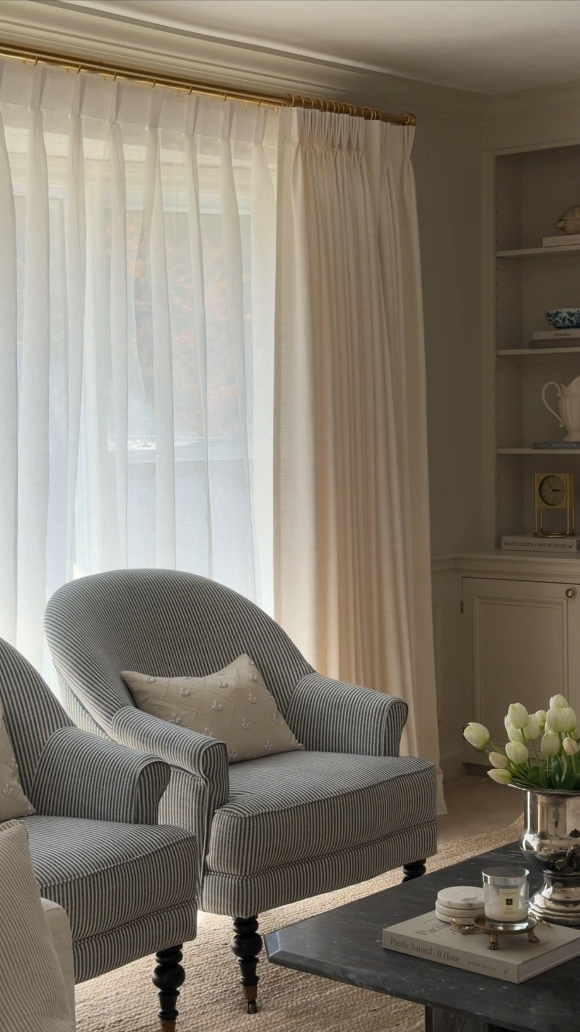 TWOPAGES CURTAIN DETAILS
Top Panel: Liz Linen Drape Pleated, Ivory White, Triple French Pleat, Privacy Lined & Memory Training

Sheer Liner: Flynn Airy Lightweight Sheer Curtain, Natural, Triple French Pleat

Rod: Arno Double Curtain Rod, Warm Gold

#LTKcanada #LTKhome