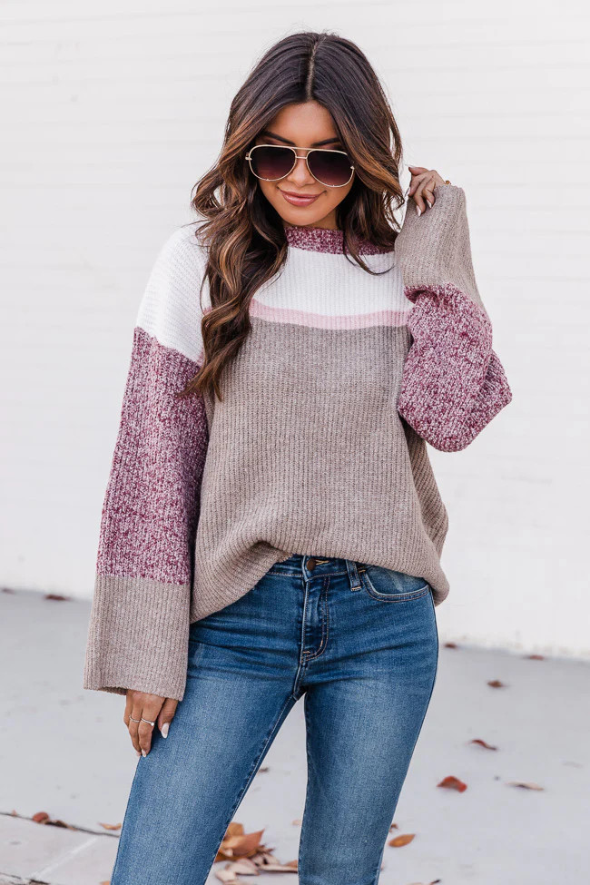 Scenic Route Berry Colorblock Sweater FINAL SALE | The Pink Lily Boutique