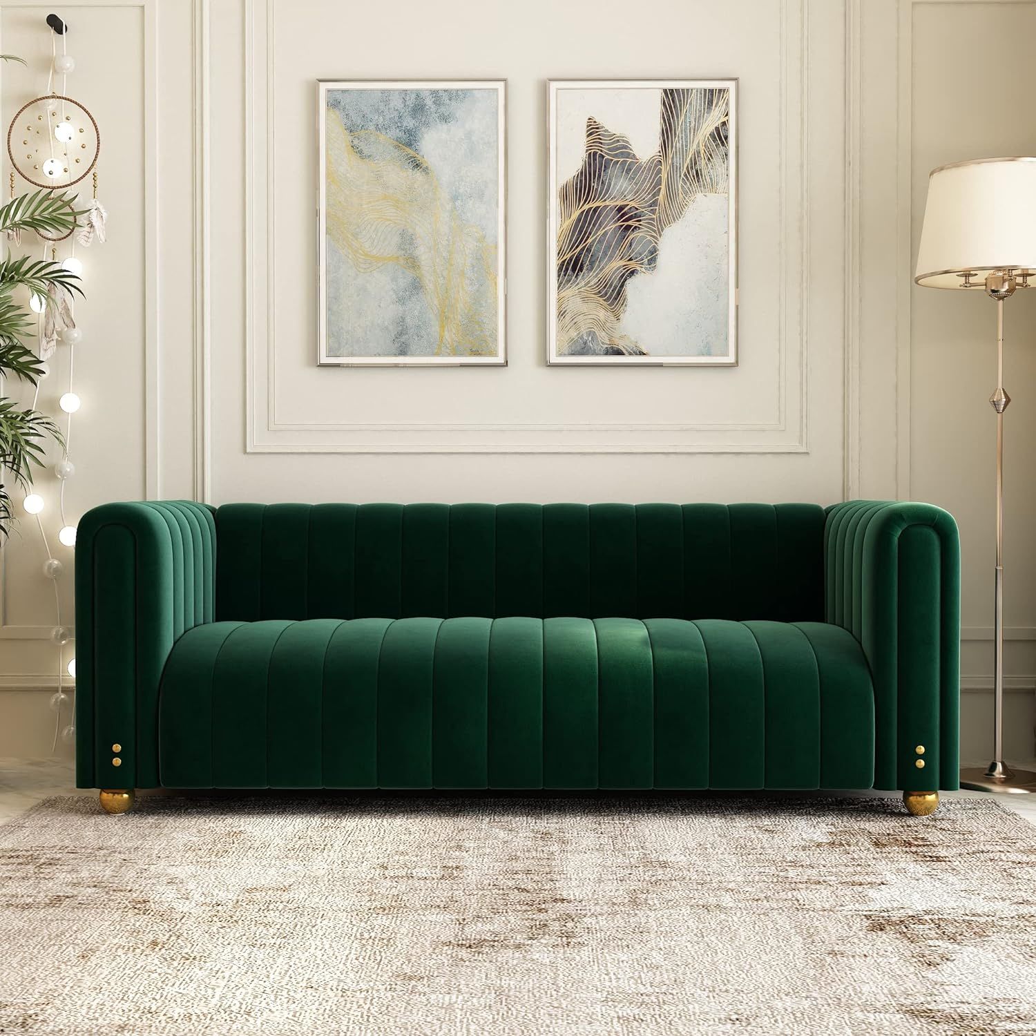 Emerald Green Velvet Couch, 80 Inch Wide Mid-Century Modern Sofa Velvet Tufted Upholstered Velvet... | Amazon (US)
