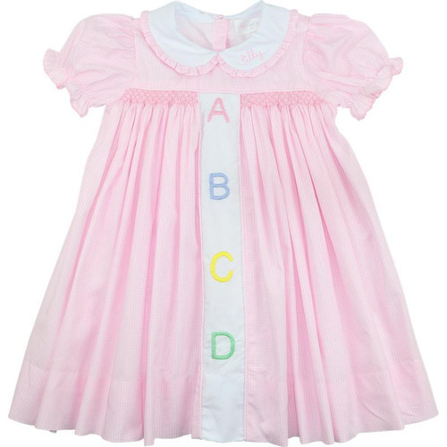 Pink Gingham Smocked ABC Dress | Cecil and Lou