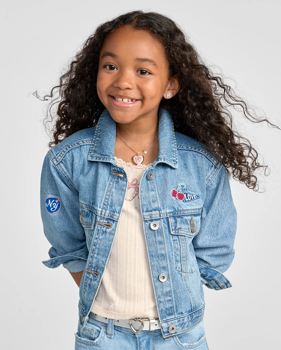 Girls Embroidered Varsity Patch Denim Jacket - blue | The Children's Place