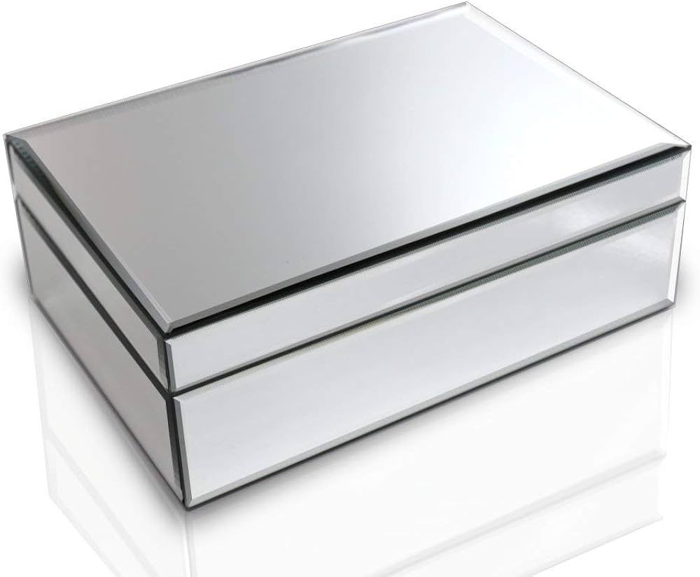 QMDECOR Silver Glass Mirrored Jewelry Box Beautiful Finish Storage Sturdy Organizer High-end Jewelry Organizer Luxury Big Vanity Mirror Box Keepsake Box Attractive Substantial Well Made Jewelry Box. | Amazon (US)
