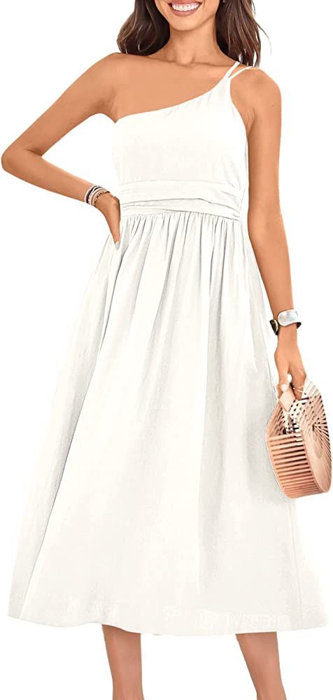 ANRABESS Women's Summer Straps Sundress One Shoulder Sleeveless Pleated High Waist A-Line Flowy M... | Amazon (US)