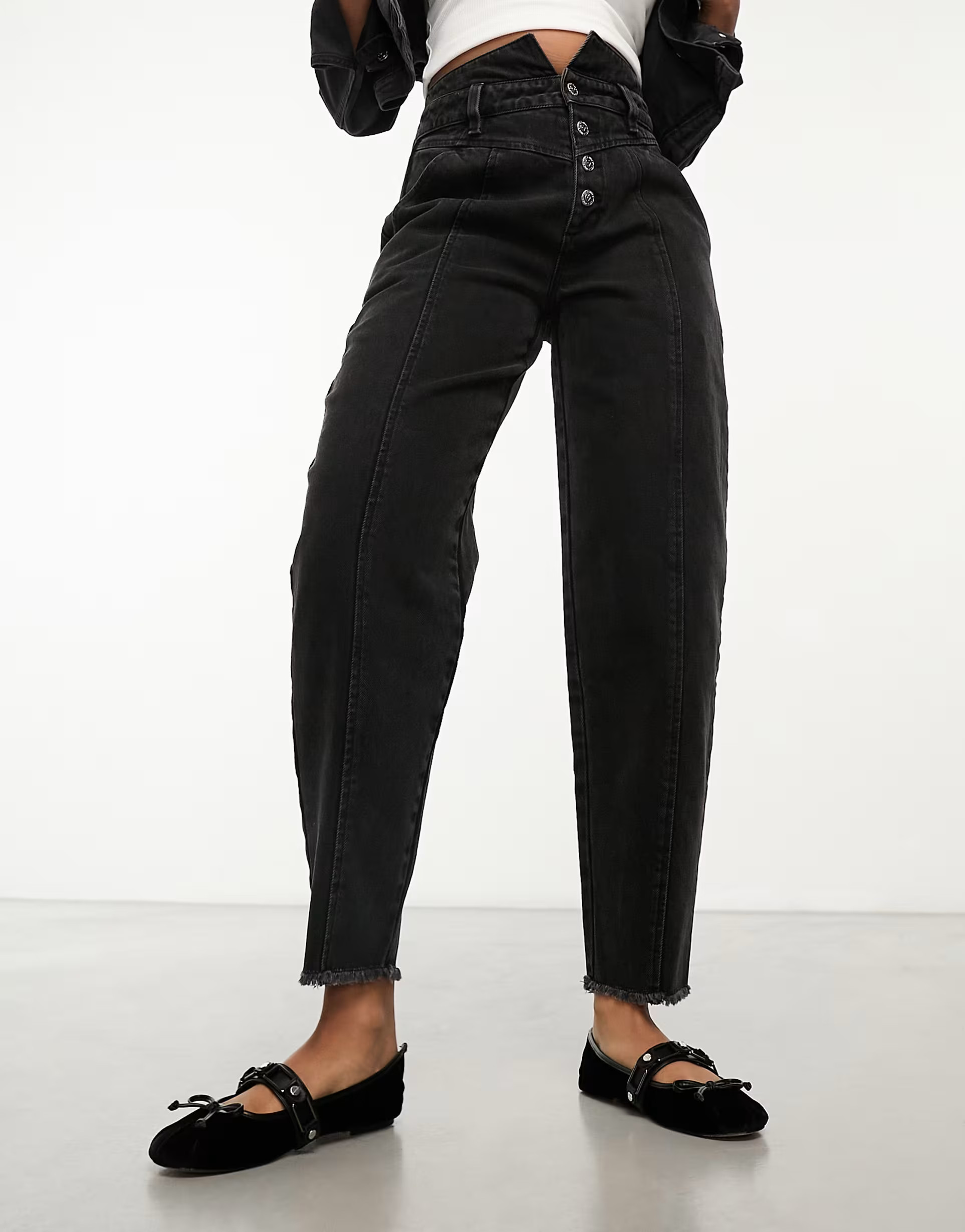 Miss Selfridge seam detail peg leg jean in black wash | ASOS (Global)