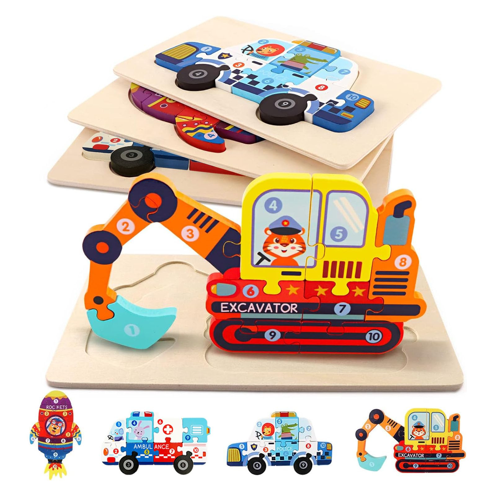 Wooden Puzzles for Toddlers 3-5 - Montessori Preschool Learning Simple Jigsaw Vehicle Puzzles for... | Amazon (US)