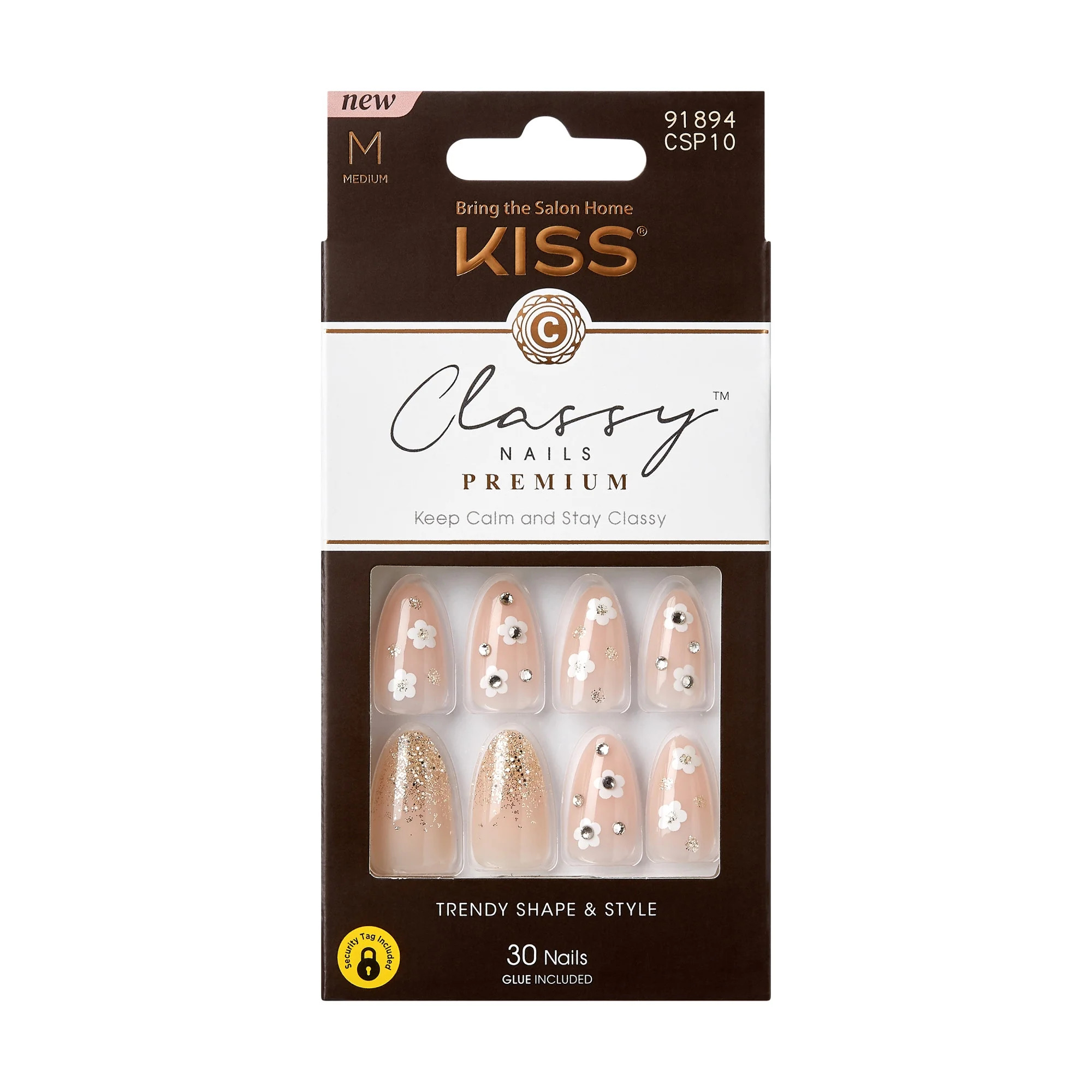KISS Classy Premium, Press On Nails, Gleamin, White, Medium Almond, 30 Count | Walmart (US)