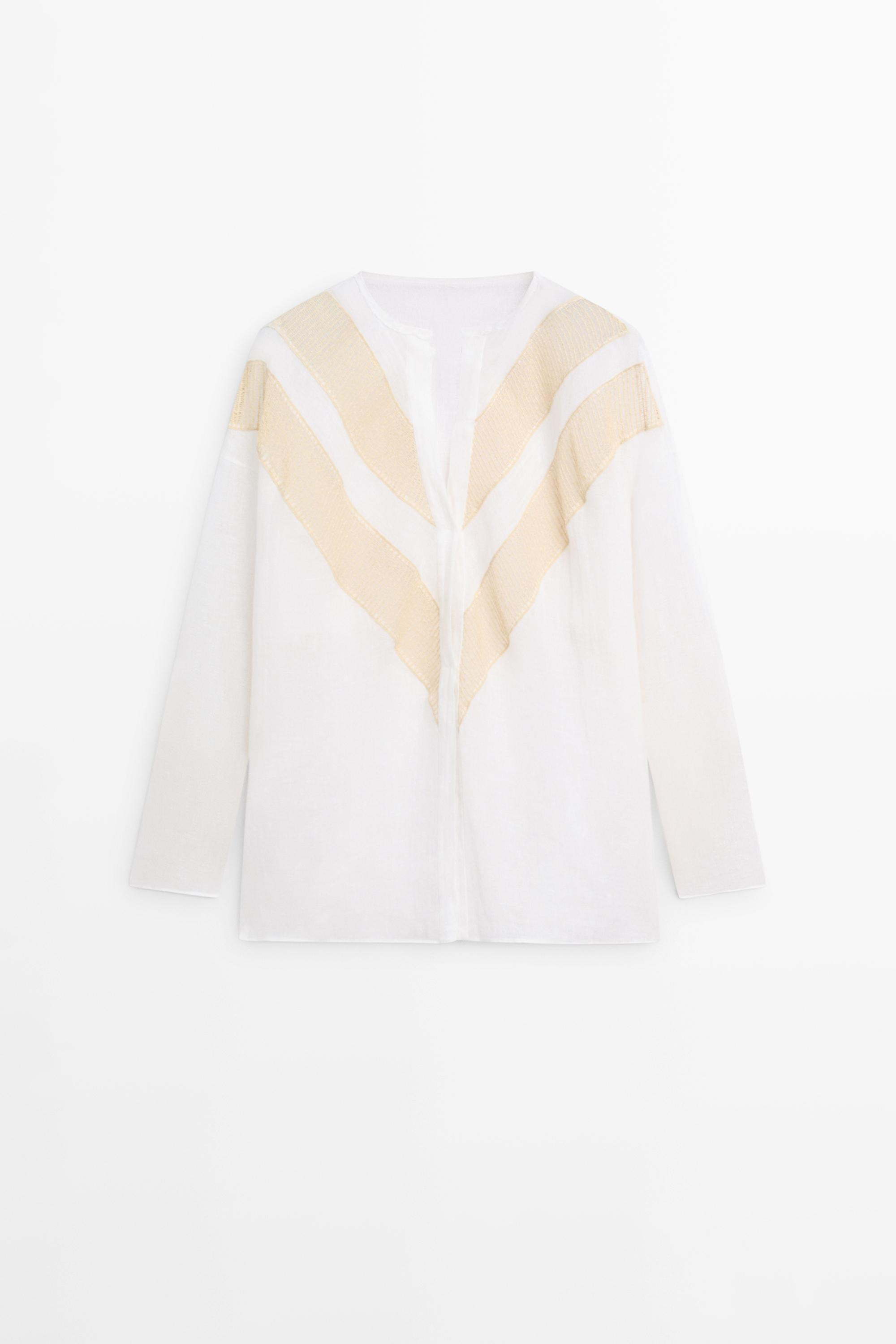 Flowing linen blend shirt with appliqué detail | Massimo Dutti UK