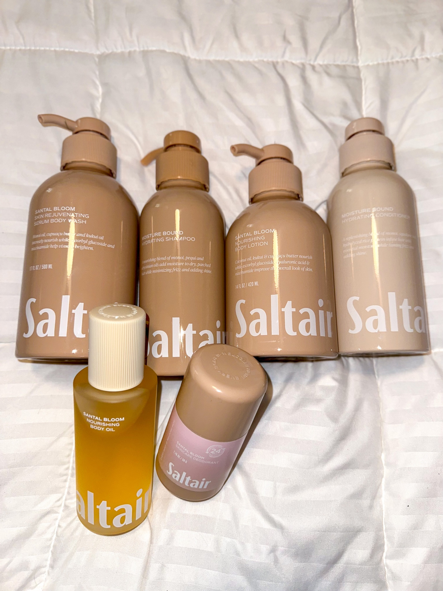 Saltair Santal Bloom scent is perfect! It smells so heavenly, not to mention the aesthetic! 

Saltair Shampoo + Conditioner, Saltair Bodywash, Saltair Lotion, Saltair Deodorant (Aluminum Free), Saltair Body Oil

#LTKFind #LTKbeauty #LTKunder50