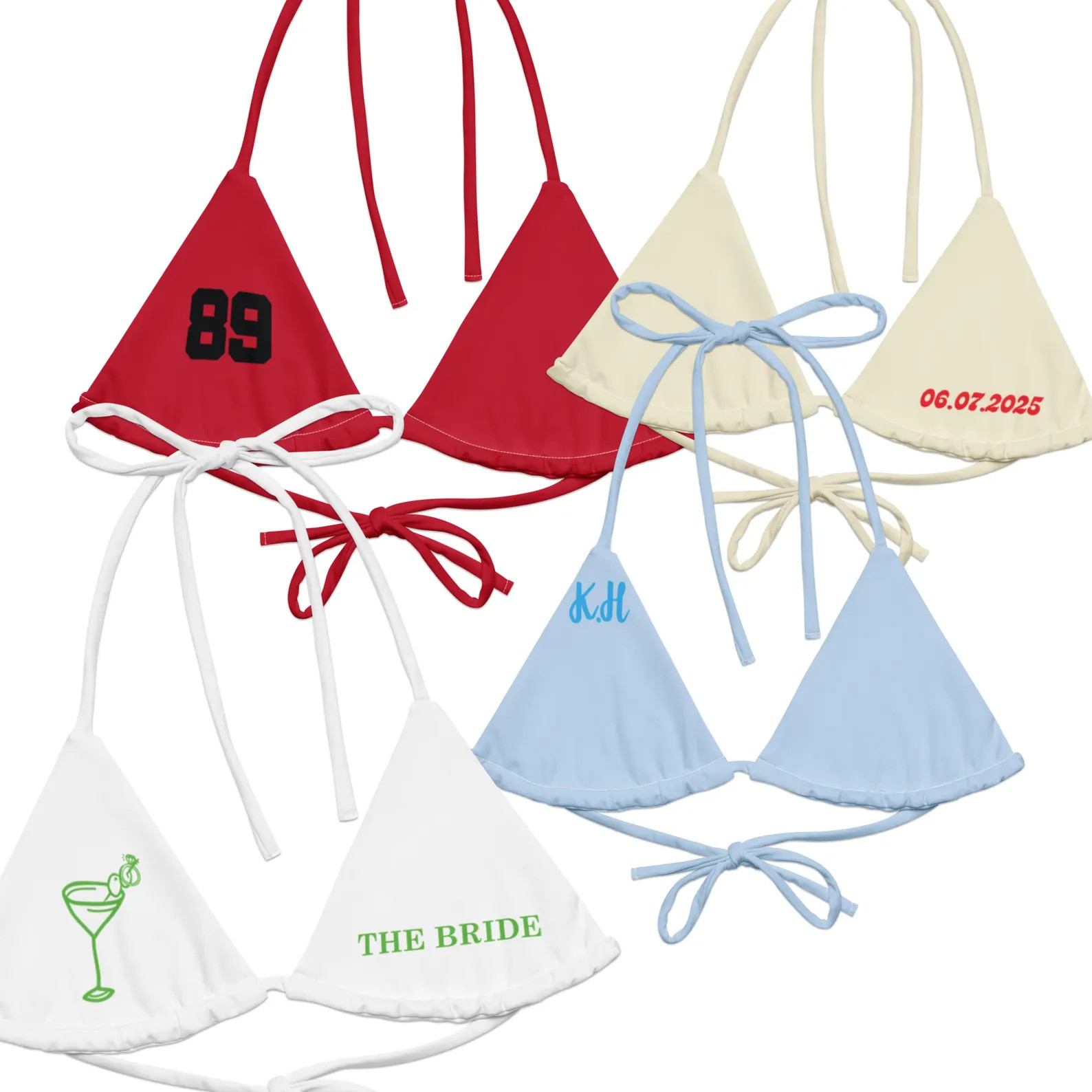 Personalized Triangle Bikini Top With Text, Icons & Color Options, Custom Bridal Bikini Top, Bach... | Etsy (US)