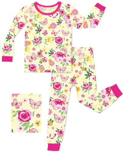 babee Reshinee Bamboo Viscose Toddler Girls Kids Pajama Sets 5-6T Snug fit Long-Sleeve Softness Sleepwear Pjs 2pcs Jammies Butterfly Roses | Amazon (US)