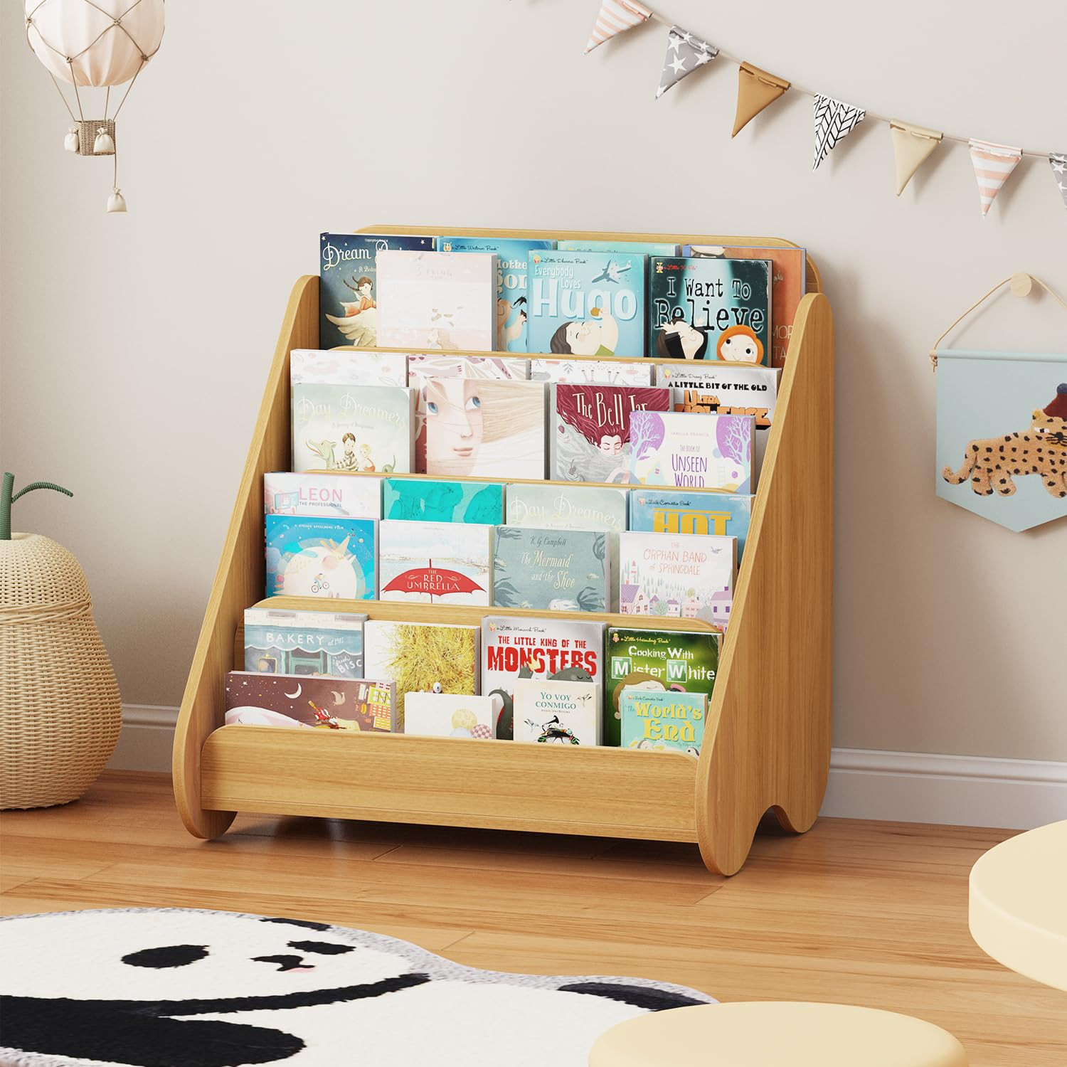 Lkeiyay 4-Tier Scalloped Bookshelf, Montessori Bookshelf, Wooden Book Shelf Organizer Display Fur... | Amazon (US)