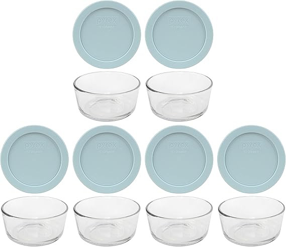 Pyrex (6) 7200 Glass Dishes & (6) Pyrex 7200-PC Muddy Aqua Lids | Amazon (US)