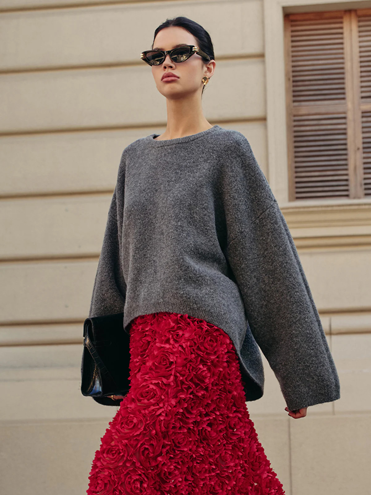 Wool-Blend Oversized Plain Pullover Sweater | Commense