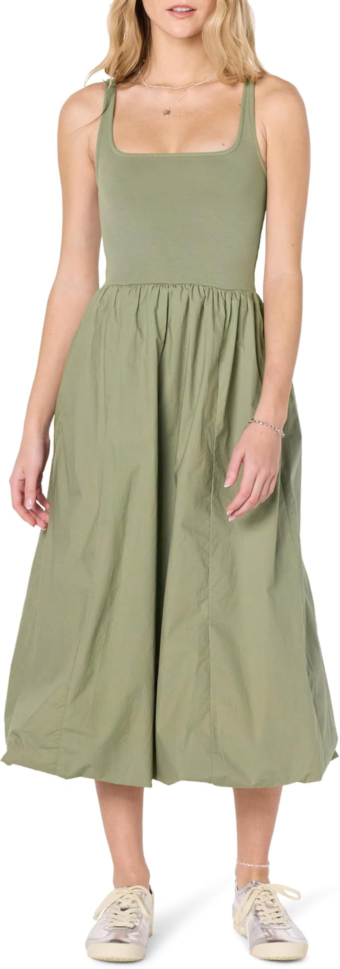 The Drop Women's Tina Scoop Neck Mixed Media Bubble Hem Midi Dress | Amazon (US)