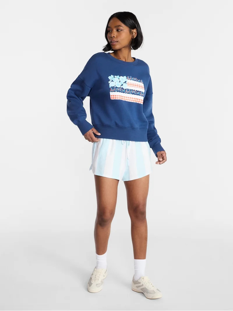 No Boundaries Boxy Americana Sweatshirt with Long Sleeves, Women's XXS-4X | Walmart (US)