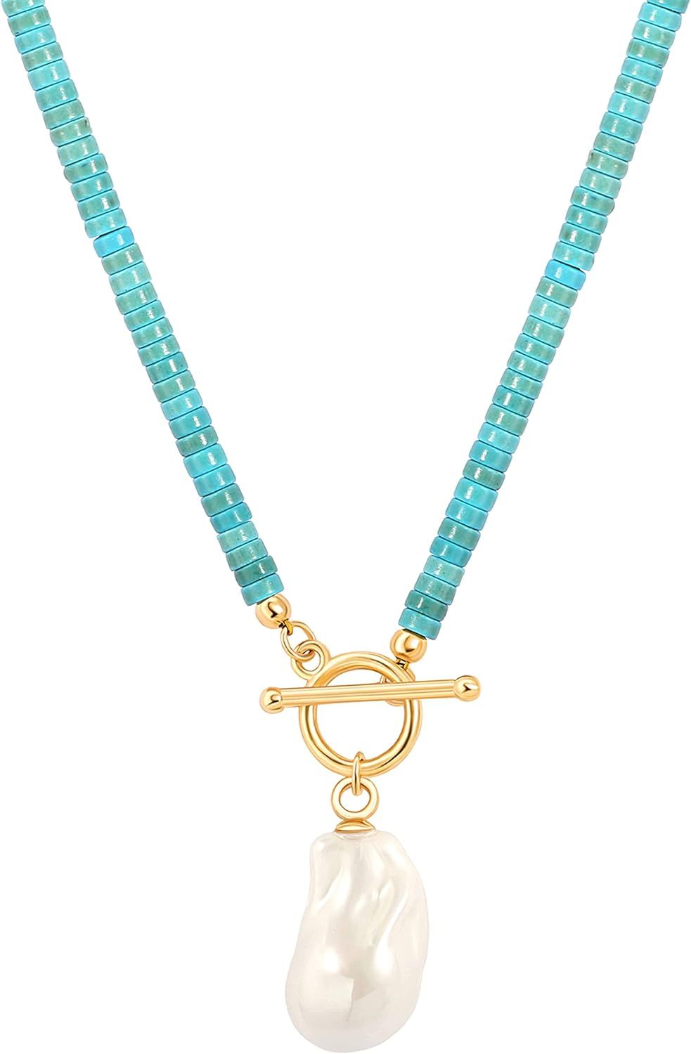 Chunky 18K Gold Round Rolo Link Chain Lariat Y Necklace Big Simulated Baroque Pearl Pendant Neckl... | Amazon (US)