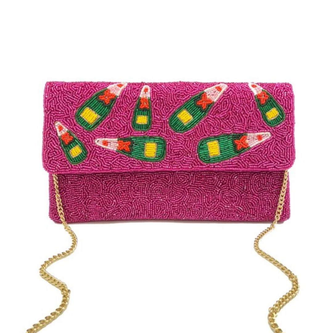 Pink Champagne Bottle Wedding Holiday Party Beaded Clutch - Etsy | Etsy (US)