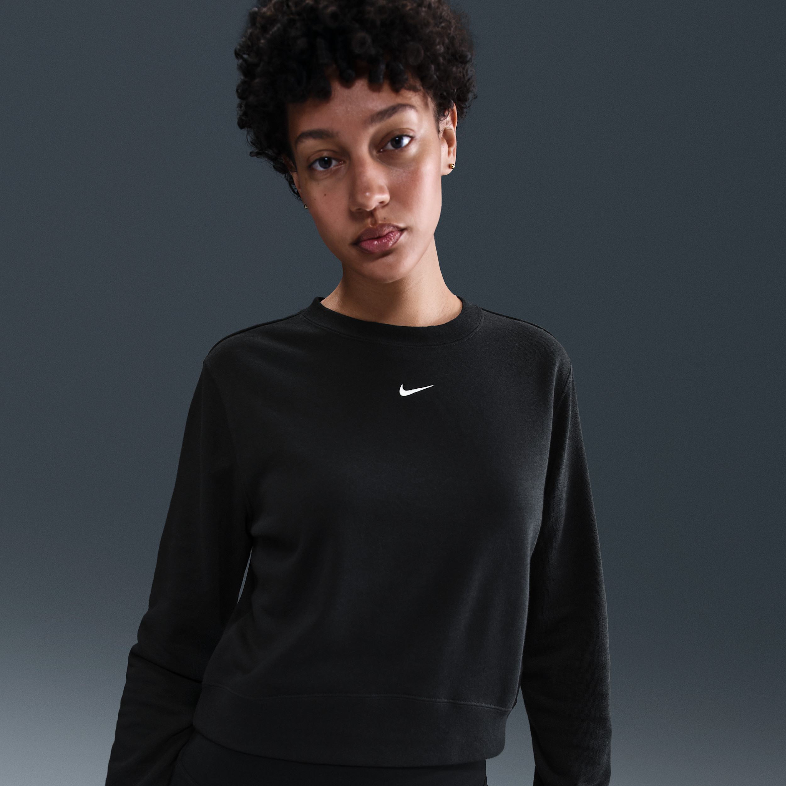 Women's Nike Sportswear Chill Terry Crew-Neck French Terry Sweatshirt in Black | HV2393-010 | Nike (US)