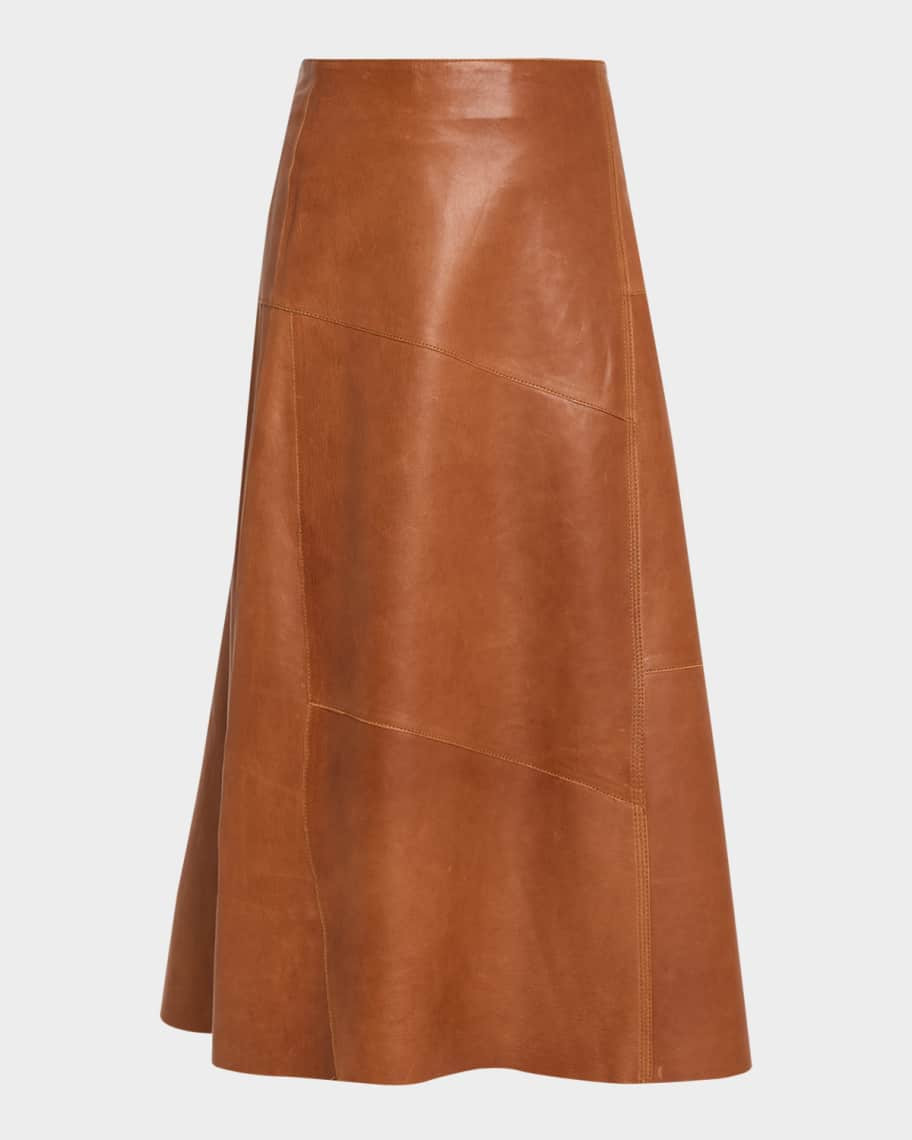 Vayenne A-Line Leather Midi Skirt | Neiman Marcus
