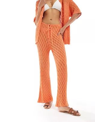 SNDYS crochet shirt and pants set in orange | ASOS (Global)
