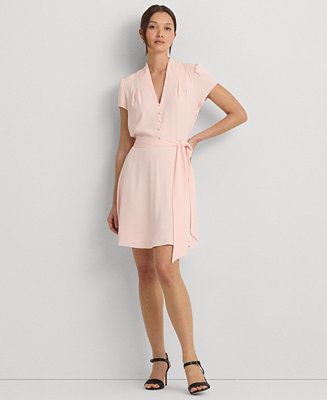 Lauren Ralph Lauren Women's Belted Georgette Short-Sleeve Dress - Macy's | Macy's