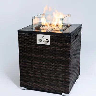 28inch Outdoor Heating Table - Features, Stainless Steel Burner Propane Fire Column Dark Brown , Adjustable Flame | Wayfair North America