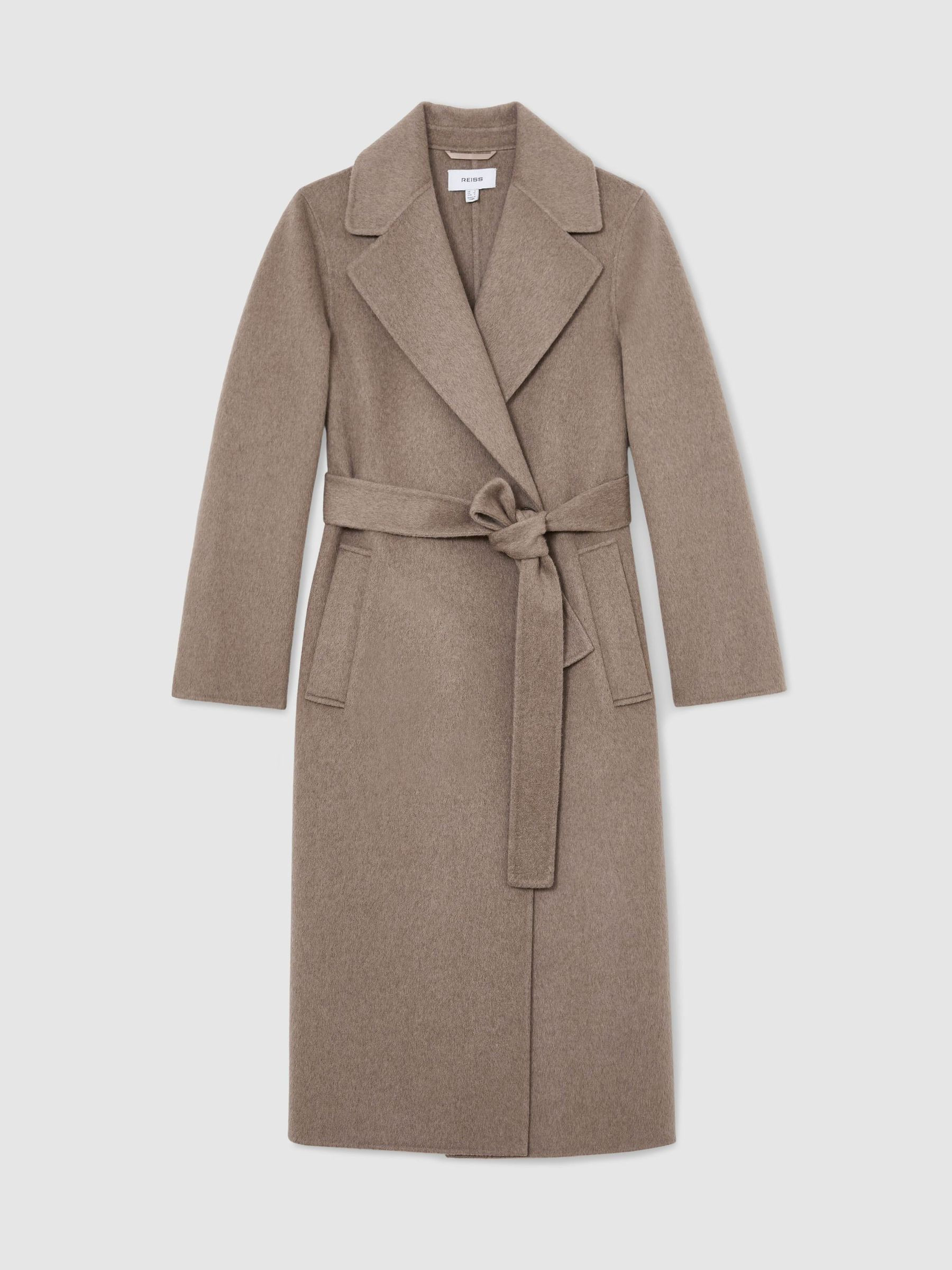 Reiss Wool-Blend Double-Breasted Blind-Seam Coat with Cashmere in Neutral Melange - REISS | Reiss UK