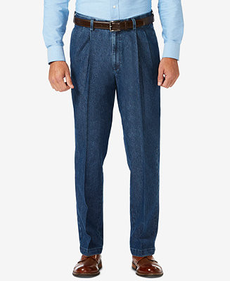Men's Stretch Denim Classic-Fit Pleated Pants | Macy's