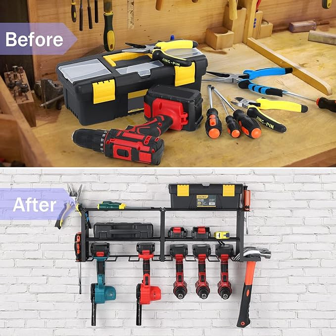 Power Tool Organizer with 6 Drill Holders, Garage Tool Organizers and Storage Rack, Power Tool Ho... | Amazon (US)