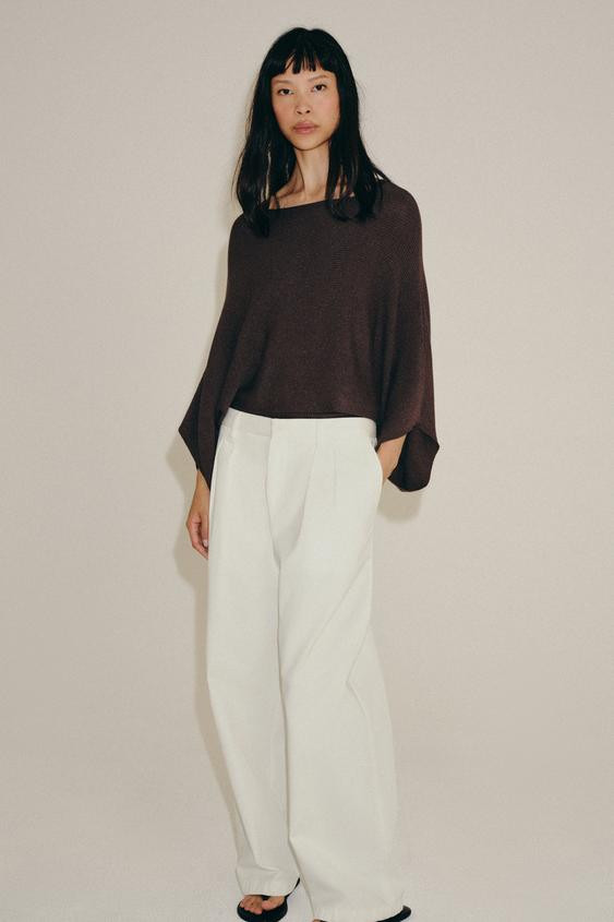 Zara - Cropped Cape Jumper - Brown - L - Woman | Zara US