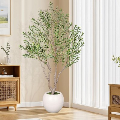 8FT Artificial Olive Tree with White Planter, Faux Olive Tree Realistic Leaves Lifelike Fruits Natural Trunk, Indoor Decor for Home Office | Target