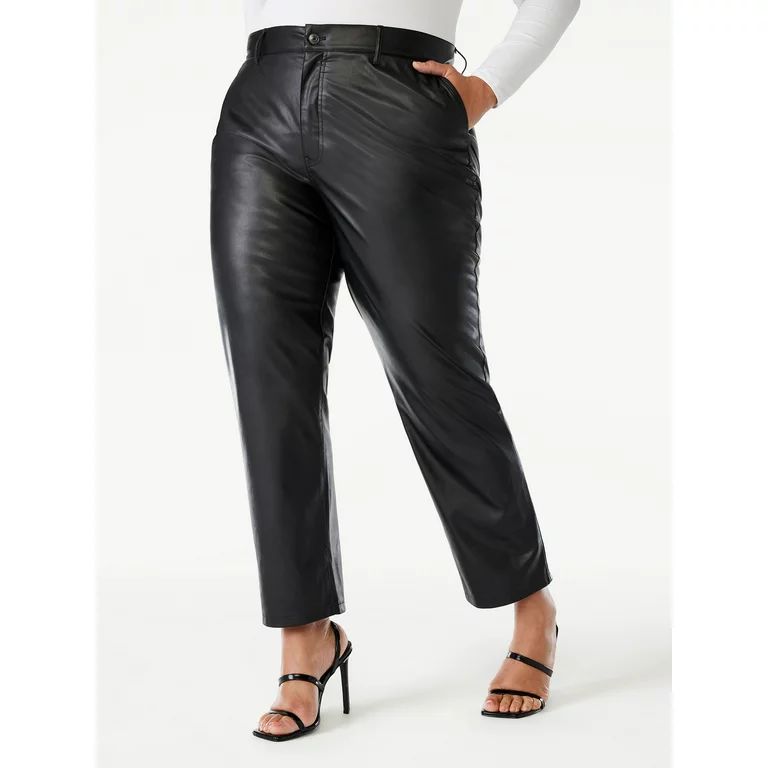 Sofia Jeans Women's Plus Size Eden Straight Super High Rise Faux Leather Pants, 29.5” inseam | Walmart (US)