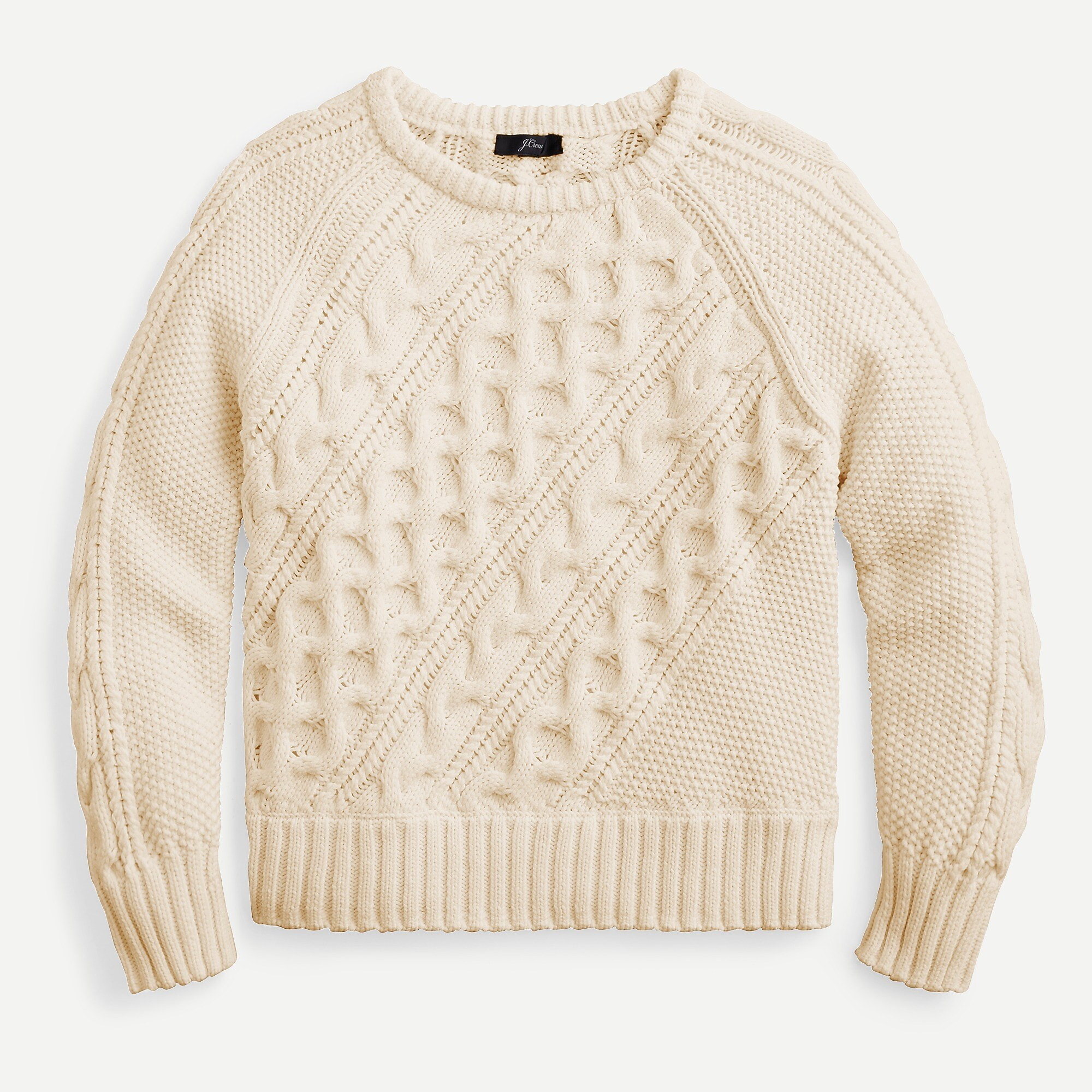 Diagonal cable-knit crewneck sweater | J. Crew US