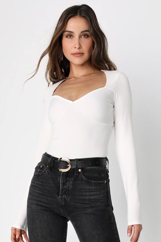 Here for Good White Ribbed Long Sleeve Top | Lulus (US)