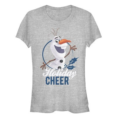 Juniors Womens Frozen Olaf Holiday Cheer  T-Shirt - Athletic Heather - Medium | Target