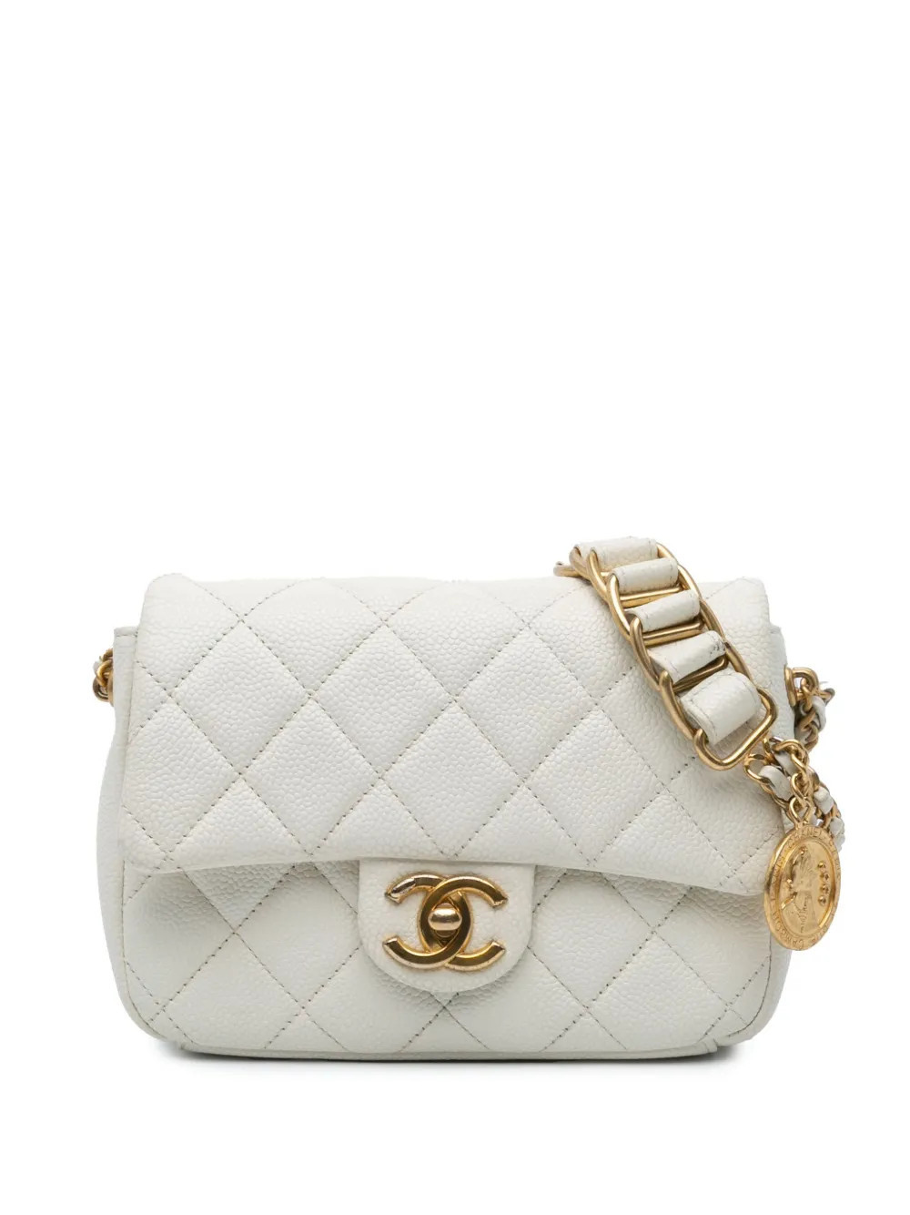 CHANEL Pre-Owned 2021-2024 Mini Quilted Caviar Chain Soul Flap crossbody bag - White | Farfetch Global