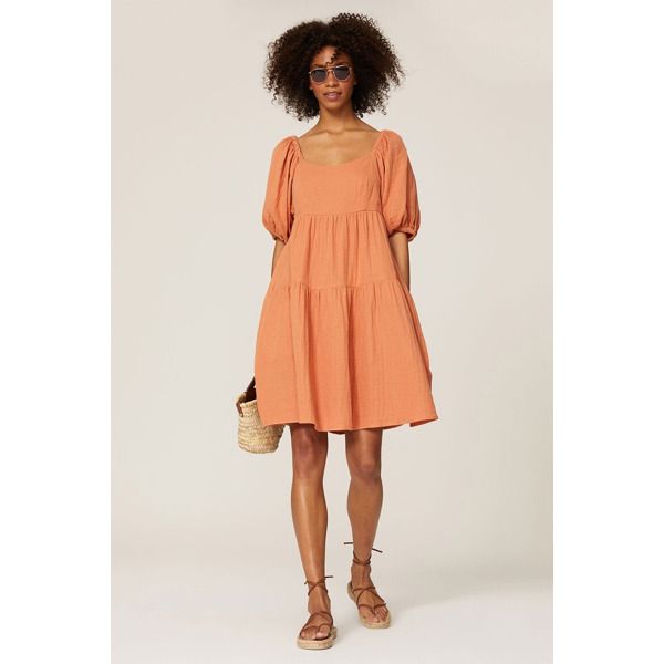 Louna Rust Tiered Dress orange | Rent the Runway